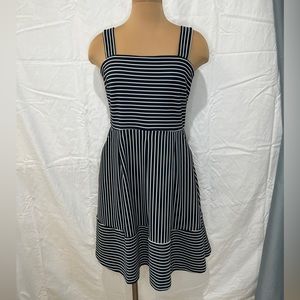 Banana Republic size 10 sun dress in navy with white stripes. Exc used cond.